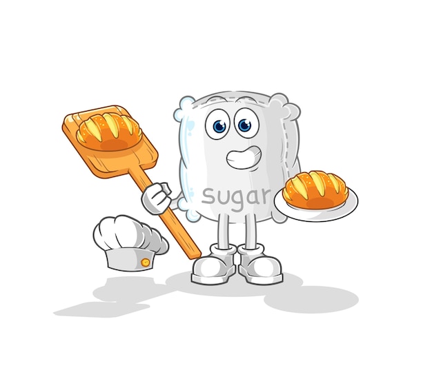 Suikerzakbakker met brood cartoon mascotte vector