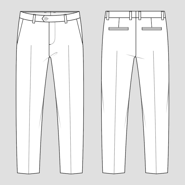 Suit trousers. Men's office wear. Vector technical sketch. Mockup template.