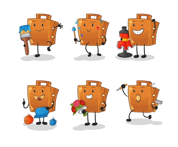 Suitcase artist group character. cartoon mascot vector