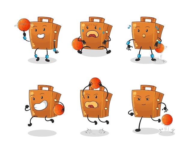 Suitcase basketball player group character. mascot vector