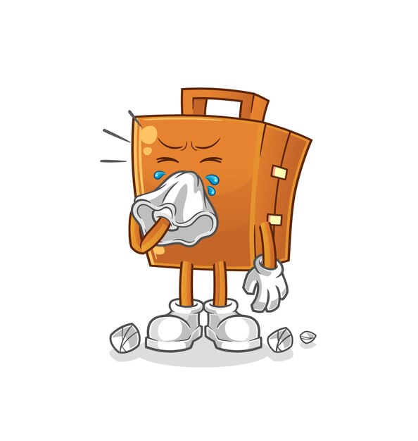 Suitcase blowing nose character. cartoon mascot vector