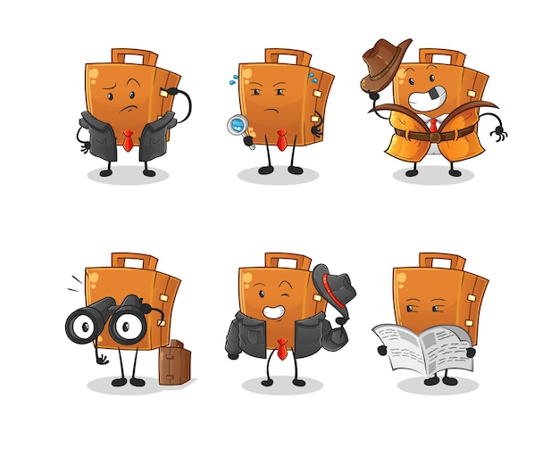 Suitcase detective group character. cartoon mascot vector