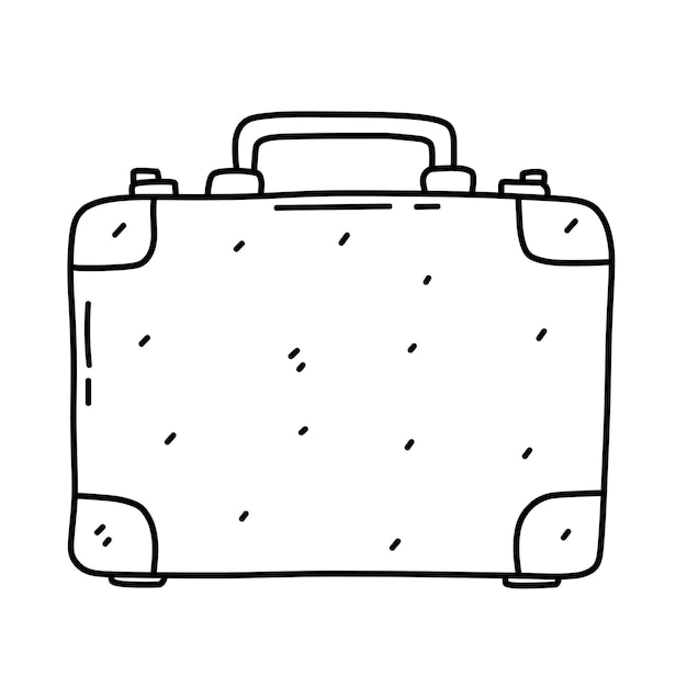 Suitcase in hand drawn doodle style laggage vector icon for web design isolated on white background