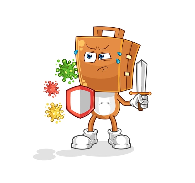 Suitcase head against viruses cartoon cartoon mascot vector