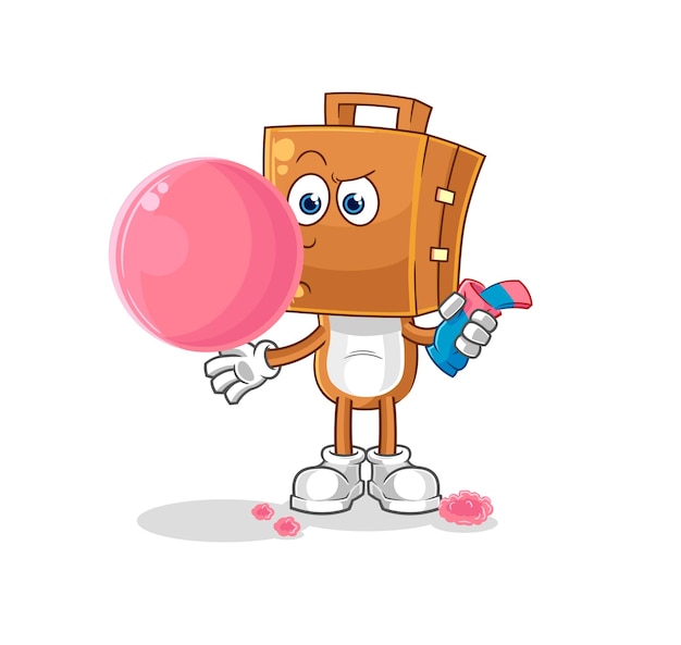 Suitcase head chewing gum vector cartoon character