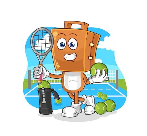 Suitcase head plays tennis illustration character vector