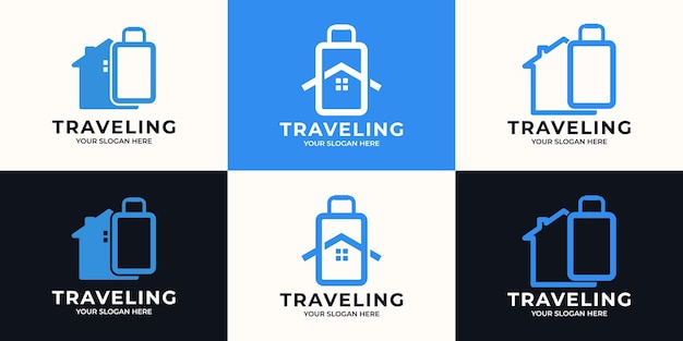 여행 및 휴가 영감 로고를 위한 여행 가방 집 조합 로고