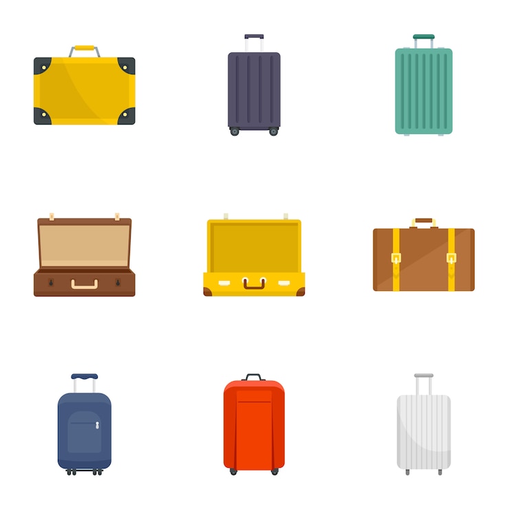 Vector suitcase icon set. flat set of 9 suitcase vector icons
