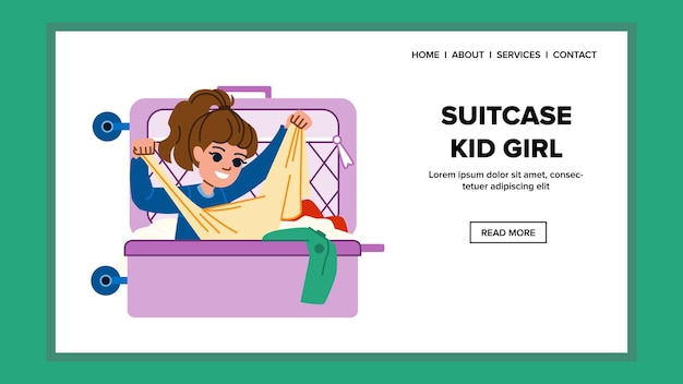 Suitcase kid girl vector