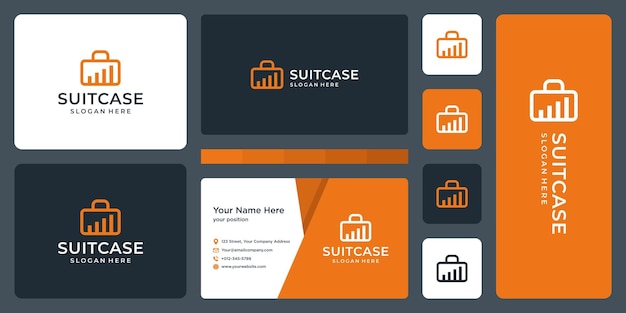 Suitcase logo and investment or financial chart  logo. business card design