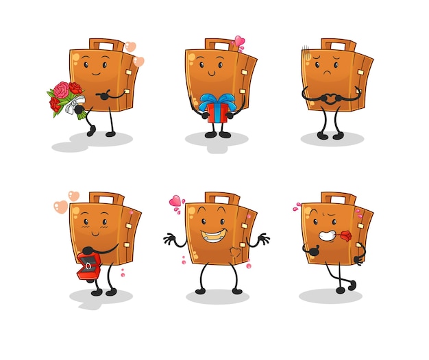 Suitcase love set character. cartoon mascot vector