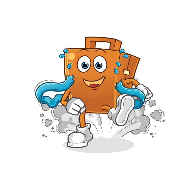 Suitcase runner character. cartoon mascot vector