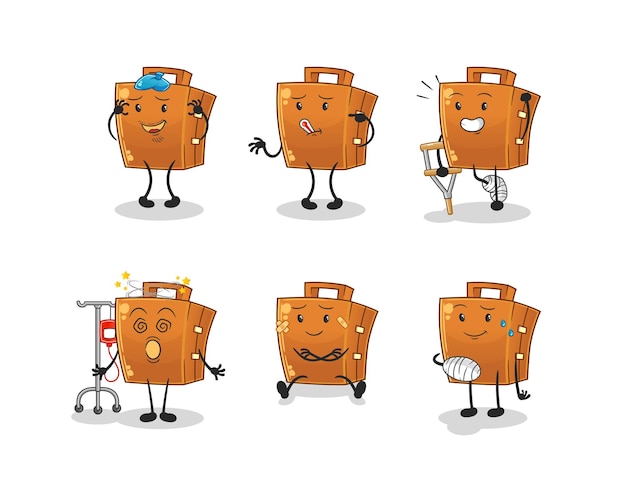 Suitcase sick group character. cartoon mascot vector