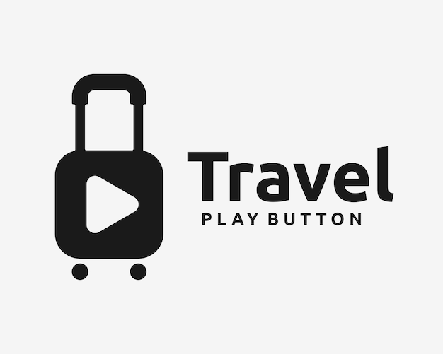 Suitcase Travel Bag Vacation Play Button Music Video Player Simple Smart Concept Vector Logo Design