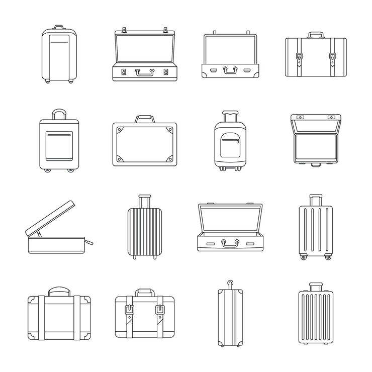 Vector suitcase travel luggage icons set