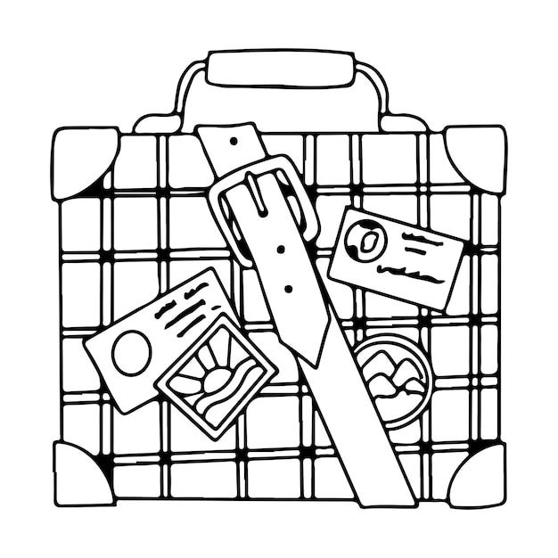 Suitcase for traveling Hand luggage Bag Vector illustration on white background in doodle style Coloring page from suitcases