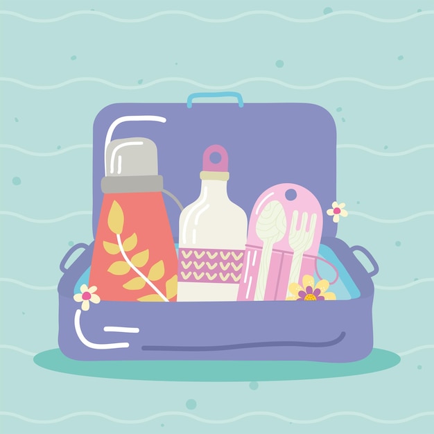 Suitcase with reusable elements icons