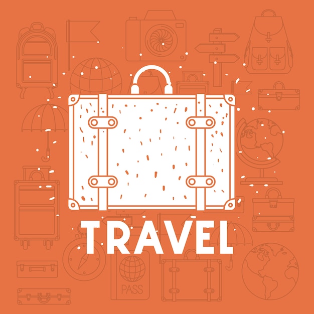 suitcase with travel set icons