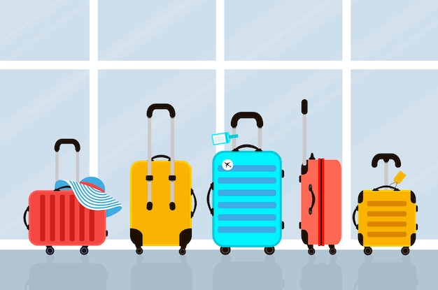 Vector suitcases on airport illustration