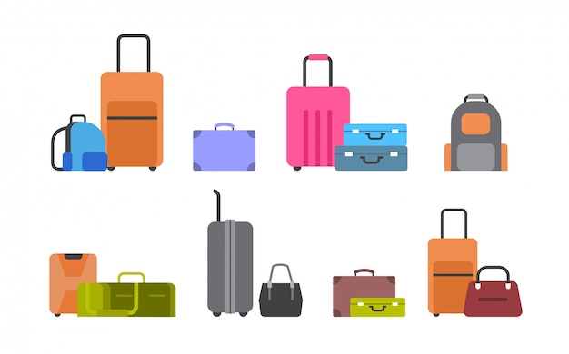 Vector suitcases, bags and backpacks