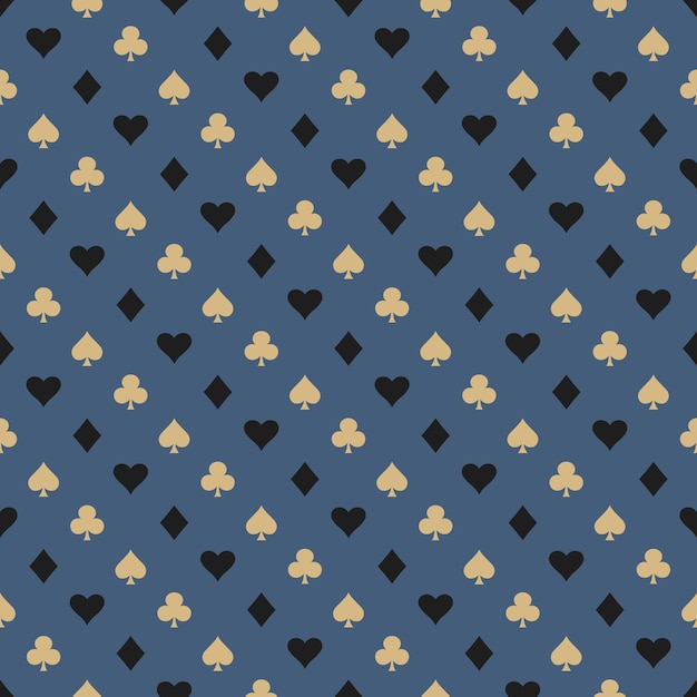 Suits Card Signs Seamless Pattern Background Hearts Diamonds Spades and Clubs Hand drawn elements doodles design for wallpapers wrapping textile prints backgrounds Vector illustration