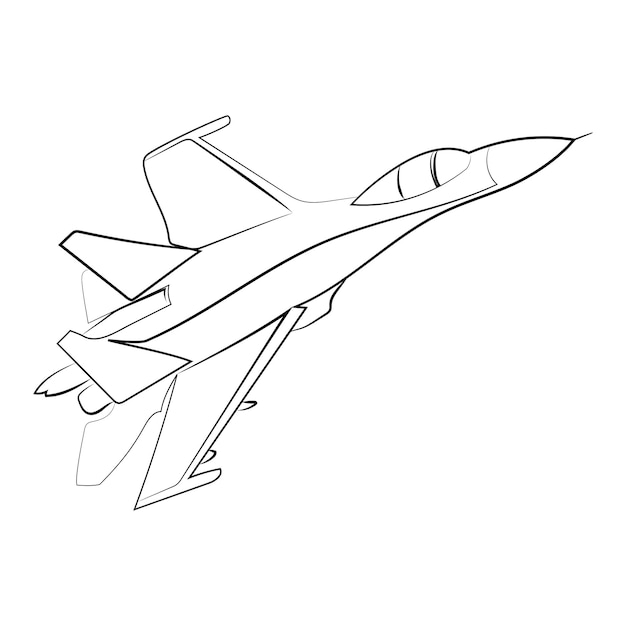 Sukhoi Su-27 Flanker Minimalistische lijntekening vectorillustratie. Oekraïense militaire vliegtuigen