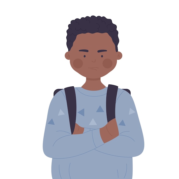 Sulky anxious african boy isolated illustration