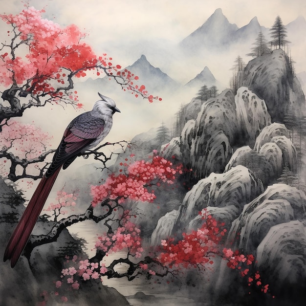 Sumi kunst schilderen bloemen Japanse sakura schilderen huis buiten strand muur kunst