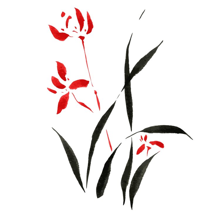 수묵화 수묵 일러스트