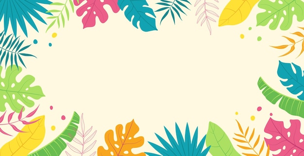 Summer abstract background and banner with tropical palm leavesColorful bright cheerful Hello summer