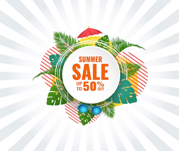 Summer abstract sale banner up to 50 % off. seasonal design.