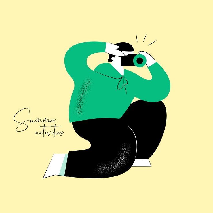 Vector summer activity vector illustration of camera man for brand identity or web design