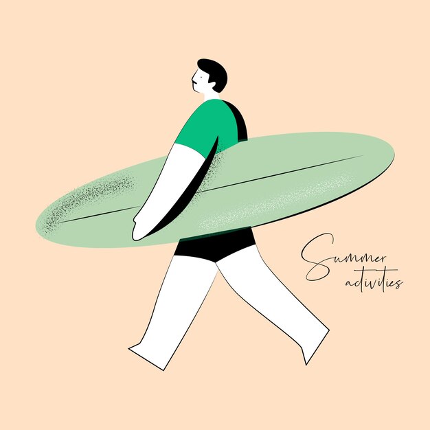 Summer activity vector illustration of man with a surf for brand identity or web design