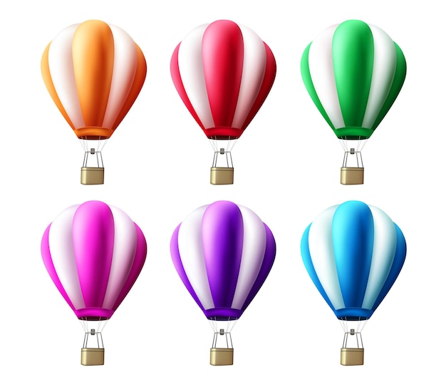 Summer air balloons vector set hot air balloon 3d design isolated in white background for outdoor
