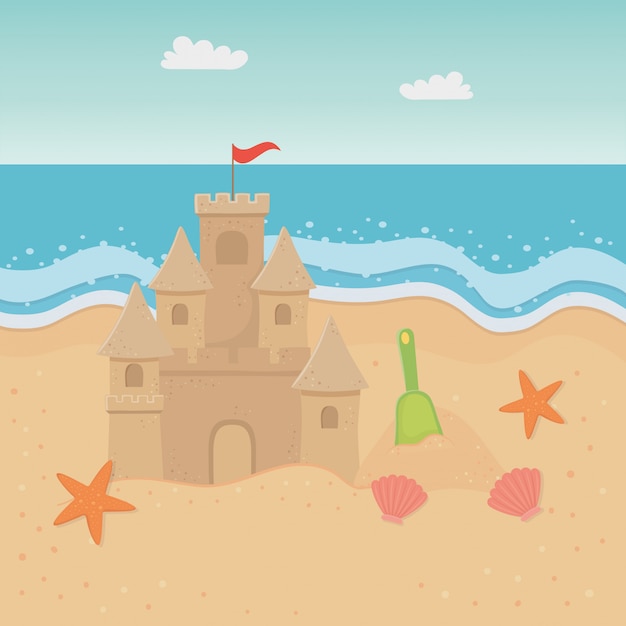 Иллюстрация лета и каникул с дизайном элементов пляжа