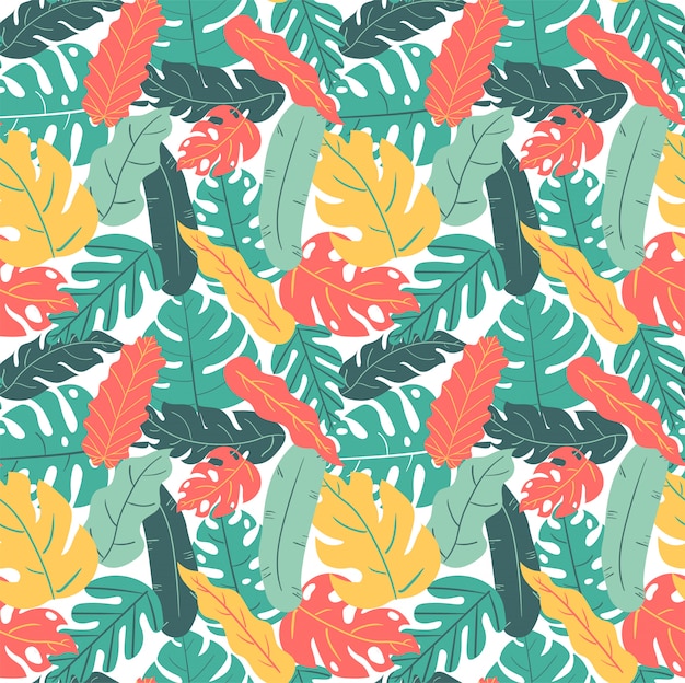 Summer and autumn color tropical leaf hand drawing pattern seamless