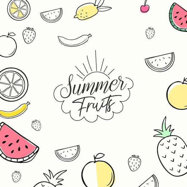 Summer background design with hand drawn fruits illustration