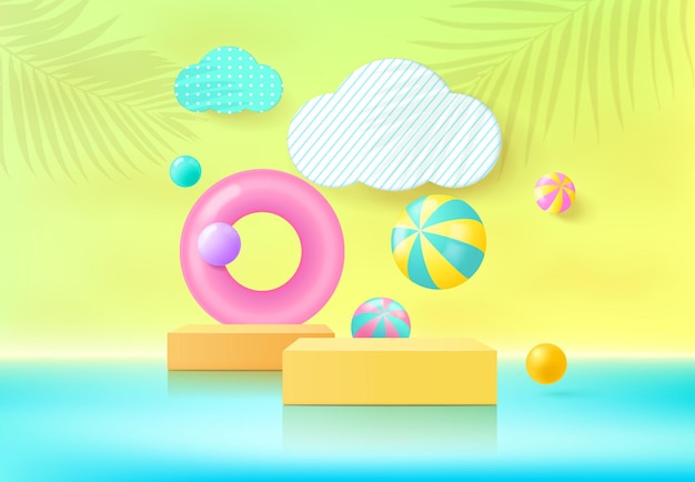 바다 디스플레이에 하늘 구름과 함께 여름 배경 제품 디스플레이 장면