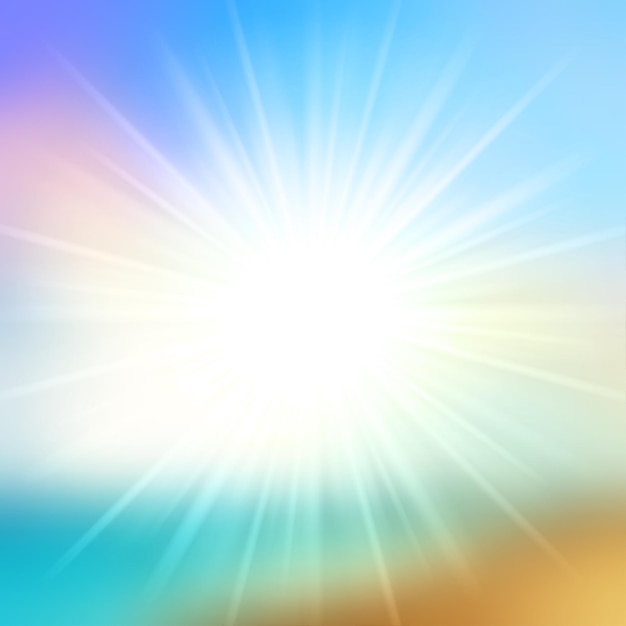 Vector summer background sky and sun light with lens flare beach landscape tropical sea vector illustration