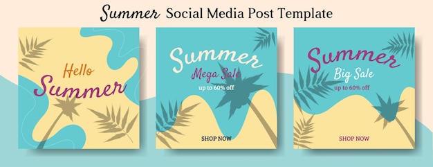 Vector summer background social media post template design