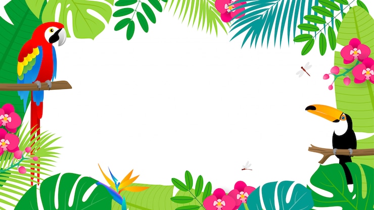 Vector summer background. tropical leaves frame with birds.