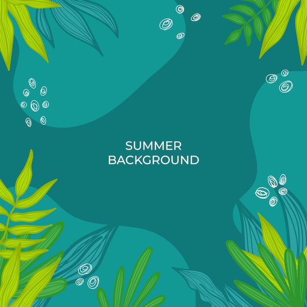 Summer background with abstract floral and leaves decoration.