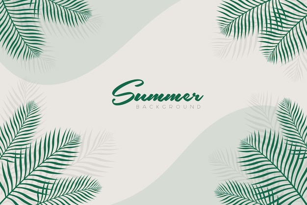 Summer background with green tones and pine green palm leaves on the corner of the frame