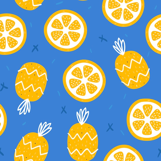 Summer background with oranges and pineapples