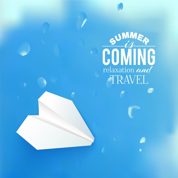 Vector summer background with paper airplane