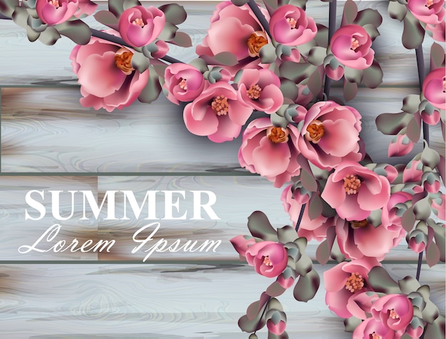 Vector summer background with pink flowers