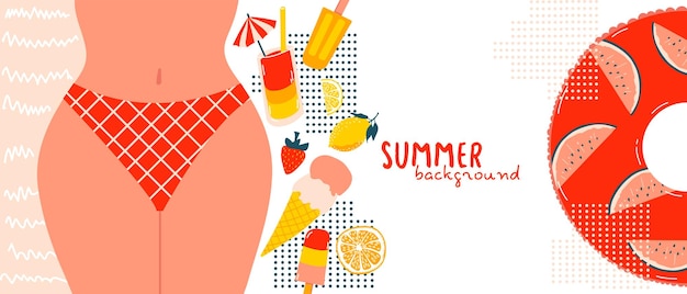 Vector summer background with place for text female hips popsicle inflatable circle vector border