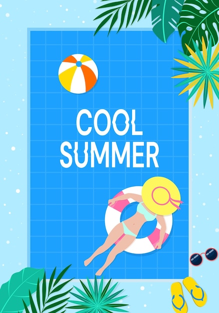 Summer background with tropical beach and swimming pool