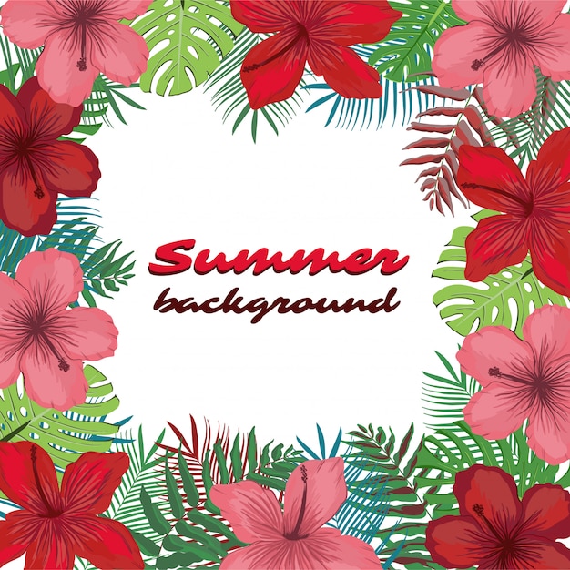 Vector summer background with tropical flowers
