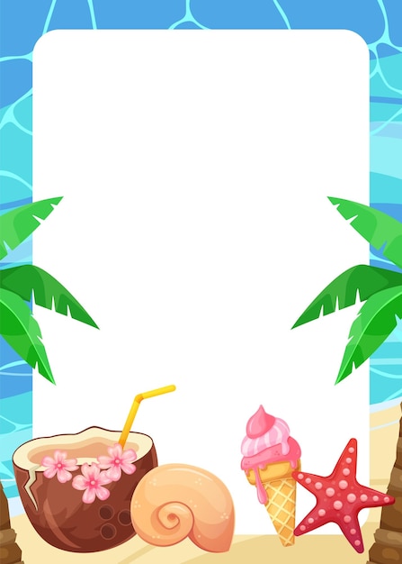 summer background with tropical palm cocktail ice cream Beach theme Vertical template place for text